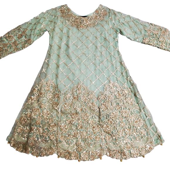 RMAW Pakistani Indian Shalwar Kameez M Wedding Dress Mint Green Net Embroidered - Picture 15 of 16